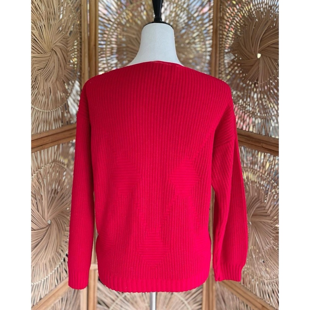 Vintage Kenneth Too Red Geometric Knit Boat Neck Sweater - Picture 3 of 6